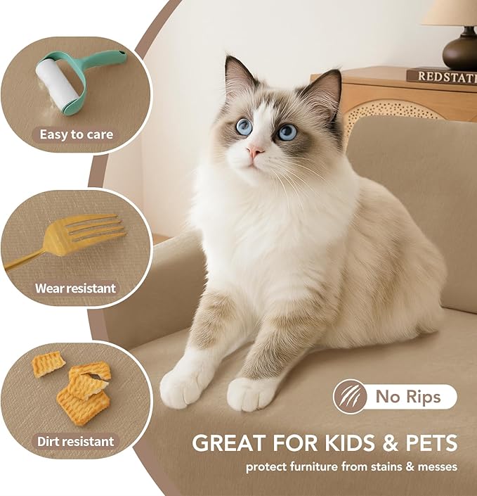 Couch Cover for Dogs, Boho Sofa Covers for 3 Cushion Couch, Chenille Sofa Slipcover for Pets Washable, L-Shape Sectional Couch Loveseat Cover Soft Throw Blankets with Tassels(71x118,Khaki)