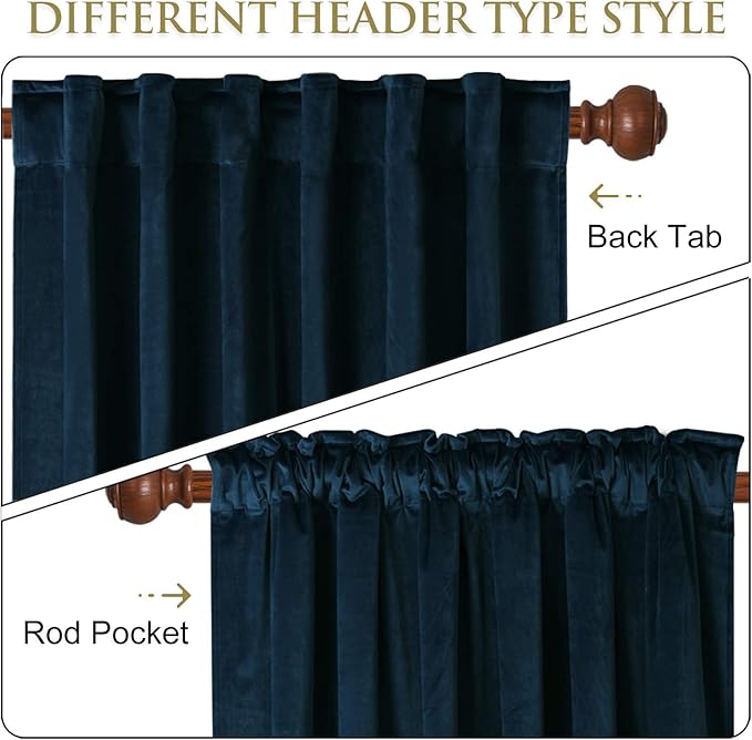 StangH Super Soft Velvet Curtains Back Tab Navy Blue Curtains for Sliding Door Luxury Decor Thermal Insulated Blackout Drapes for Office/Studio/Dining Room, W62 x L96, 2 Panels