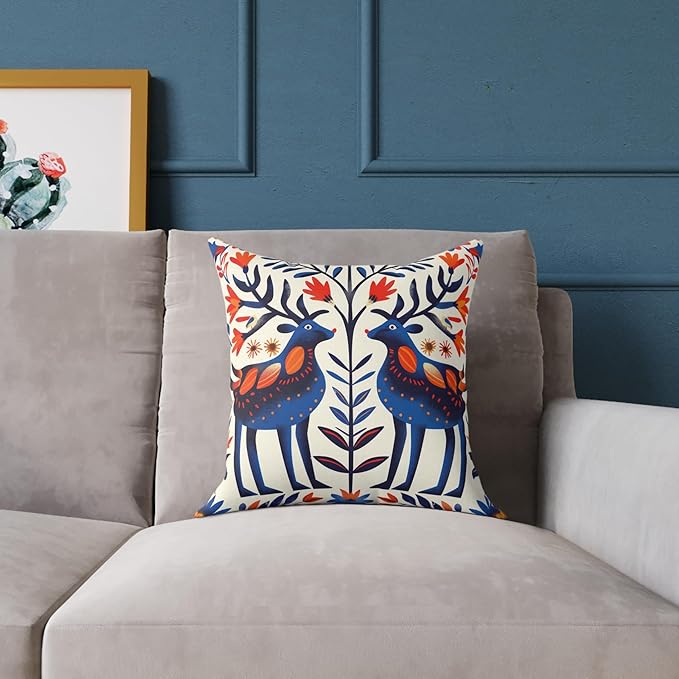 Square Pillow, Scandinavian Folk Art Design, Throw Cushion, Home Decor Accent, Cozy Sofa Pillow, Nordic Decor