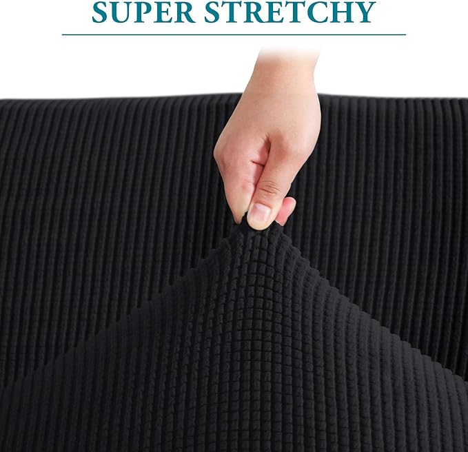 Flamingo P High Stretch Sofa Slipcover Non Slip Armchair Cover for Living Room Washable Pet Furniture Protector Covers with Elastic Bottom, Thick Jacquard Fabric (Small, Black)