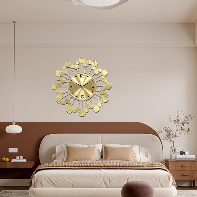 Gold 23" Wall Clock Decor Silent Battery Operated, Modern Metal Decorative Clock for Living Room Bedroom Office