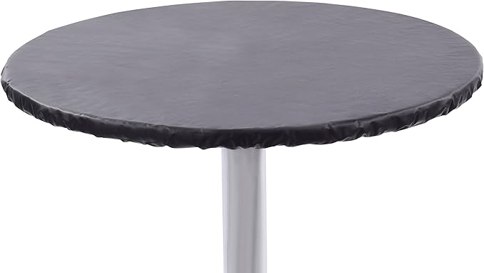 Yourtablecloth Heavy Duty Vinyl Round Fitted Tablecloth (Table Cover) with Flannel Backing Vibrant Colors Elasticized Tablecloth Great for Indoor and Outdoor Dining and Playing Cards 36” Black