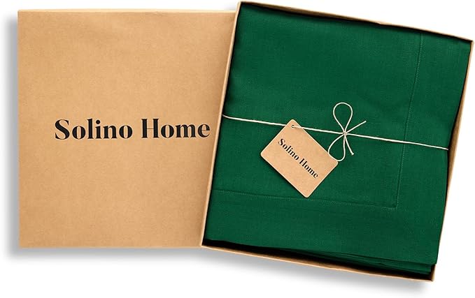 Solino Home Linen Tablecloth 60 x 144 Inch - 100% Pure Linen Christmas Green Table Cloth for Rectangle Tables - Fete, Machine Washable Tablecloth for Thanksgiving