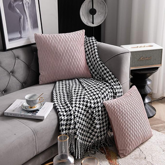 22x22 Pink Throw Pillow Covers: 2 Pack Original Striped Velvet Square Decorative Pillow Cases for Farmhouse Couch