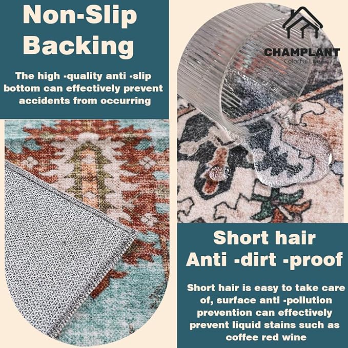 6'x9' Washable Vintage Area Rug Boho Chic Medallion Distressed Design Non-Shedding Easy Care Ideal for High Traffic Areas in Living Room Bedroom Kitchen Office Large Carpet