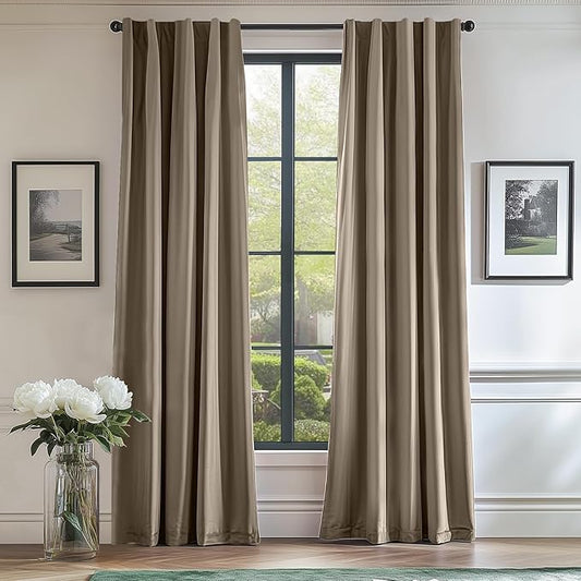 Lazzzy Velvet Blackout Curtains Thermal Insulated Room Window Drapes Super Soft Luxury Curtains for Living Room Bedroom Rod Pocket 2 Panels, Light Taupe, 52" W x 90" L