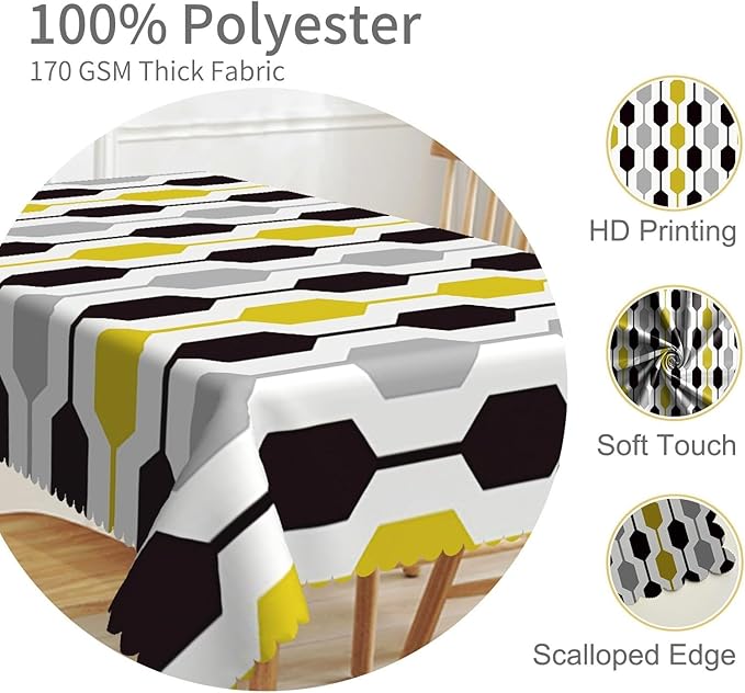 70x120inches Mid Century Modern Rectangle Tablecloth Yellow Grey Black Geometric Pattern Table Cloth Waterproof Fabric Table Cover for Home Kitchen Dining Room Living Room Indoor Outdoor Use