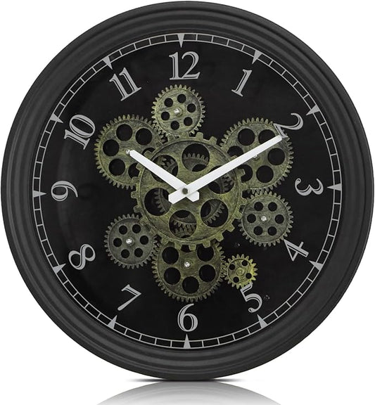 CLXEAST 15 Inch Real Moving Gear Wall Clock, Vintage Industrial Steampunk Metal Wall Clocks for Living Room Decor,Kitchen, Home Office,House Warming Gifts New Home