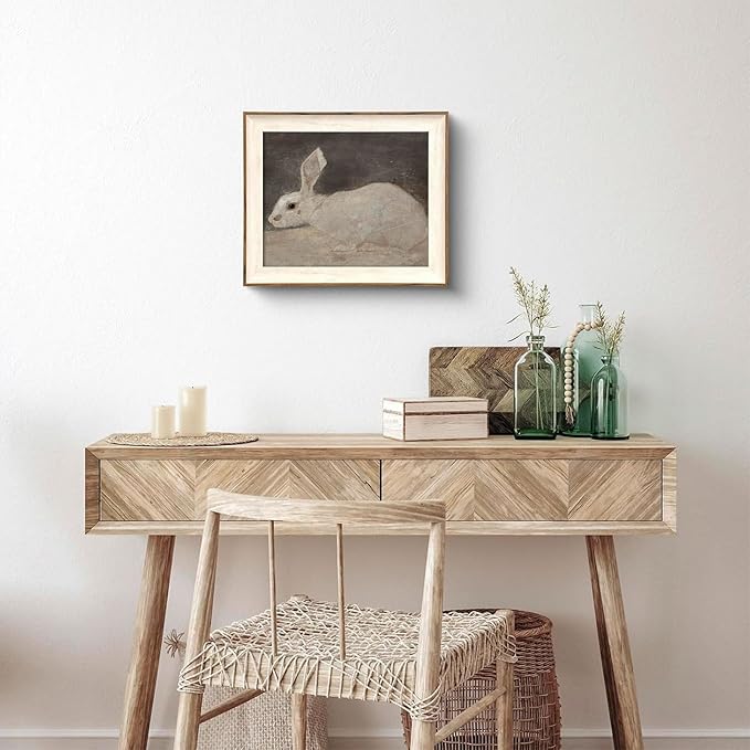 XOCUUI Vintage Rabbit Wall Art - Spring Easter Bunny Poster Decor - Modern Farmhouse Easter Egg Decoration for Bedroom Living Room - Rabbit Lover Gift - Rustic French Country Decor 8x10 - Unframed