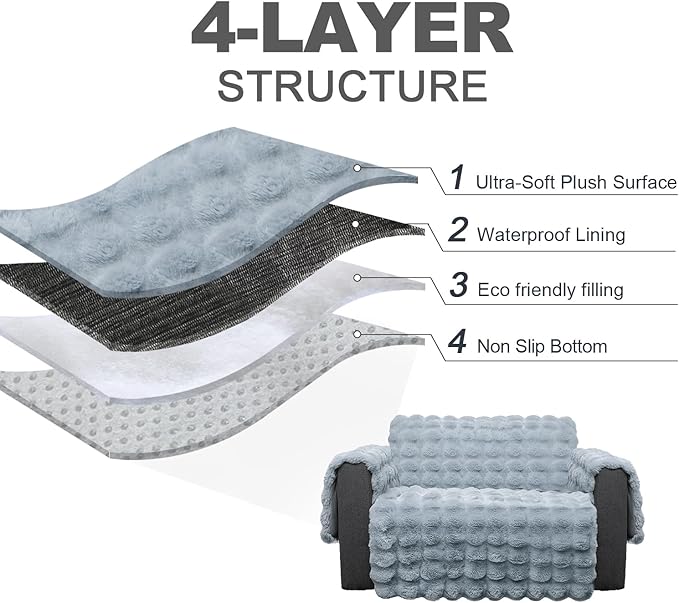 Plush and Fuzzy Shaggy Couch Cover, Dog Pad Faux Fur Sofa Cover, Water Resistant Slipcover, Non-Slip Furniture Protector for Kids,Dogs,Cats.(Light Gray-Bubble, Large Recliner)