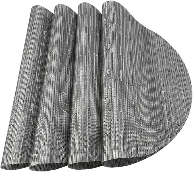 WAZAIGUR Round Placemats Set of 4 Woven Vinyl Easy to Clean Heat Resistant Kitchen Table Mats 15 Inch(Silver Grey 4)