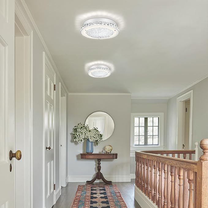 Crystal Ceiling Light 11" LED Crystal Bathroom Ceiling Light Fixtures Semi Flush Mount for Kitchen, Entryway, Foyer, Bedroom, Bathroom, Laundry Room, Cloakroom, Hallway 4000K (Dimmable)