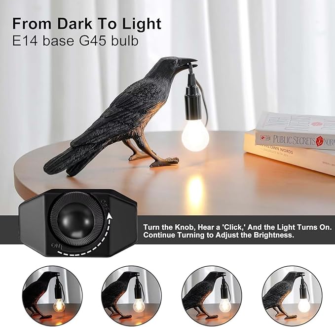 Raven Lamp - Adjustable Brightness with Bulb, Gothic Home Decor for Bedside, Bedroom, Living Room, Halloween Table Decor Light