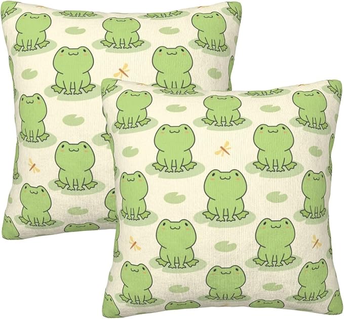 Frog Pattern Pillow Covers 20x20 Inch Set of 2 Cute Frogs Throw Pillow Cover Funny Cartoon Animal Square Pillowcase Cushion Cases for Home Couch Bed Sofa
