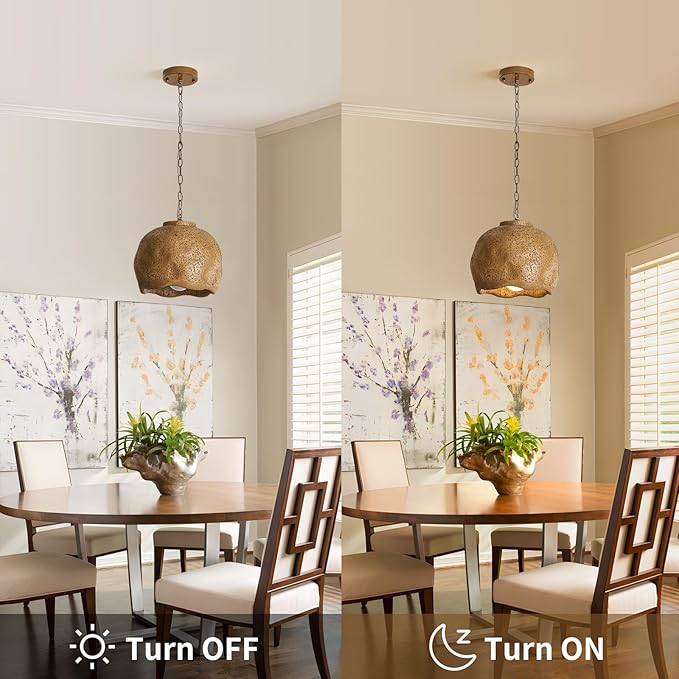 Farmhouse Pendant Light for Kitchen Island, 11" Rustic Brown Hanging Ceiling Light Fixture for Dining Room, Kitchen, Living Room, Hallway, Resin Dome Shade, E26 Base