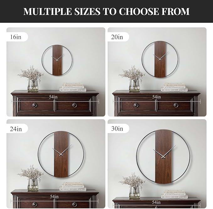 Wall Clock Decorative Modern Minimalist Wall Clocks for Living Room Decor, 16 Inch Silent Non Ticking Battery Operated Rustic Big Clock with Walnut Dial for Bedroom, Kitchen, Farmhouse, Office
