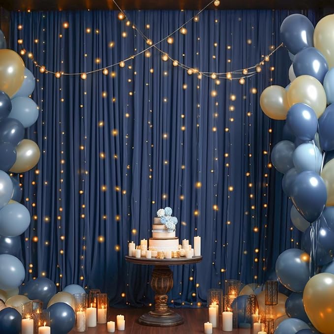 20ftx10ft Wrinkle Free Navy Blue Backdrop Curtains for Parties, 4 Panels 5x10ft Silky Polyester Photo Backdrop Drapes for Wedding Birthday Graduation Photography Background Stand