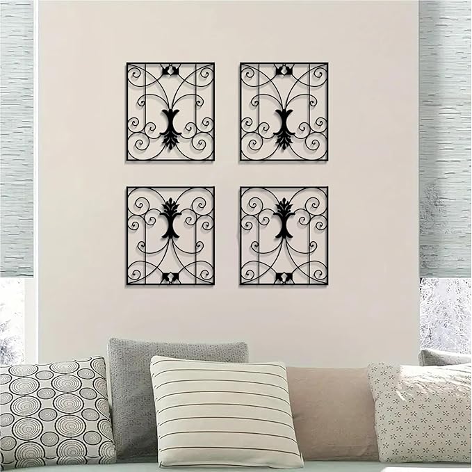 DUOOLN Large Metal Scroll Home Wall Decor , Square Geometric Art Wall Paintings, Abstract Minimalist Modern Metal line Hanging Sign, for Farmhouse Living Room Bedroom Indoor Outdoor Office Sculpture Decoration
