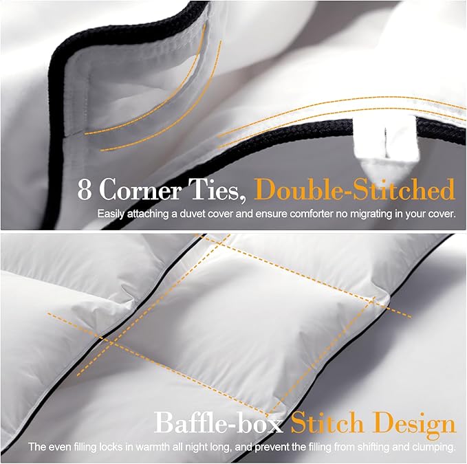 Down Fibers Comforter King Size,Luxurious All Seasons Hotel Collection Duvet Insert,54 Oz High Bulkiness Medium Warmth,Fluffy & Breathable for Bedroom, Guestroom, Hotel (White,106x90)