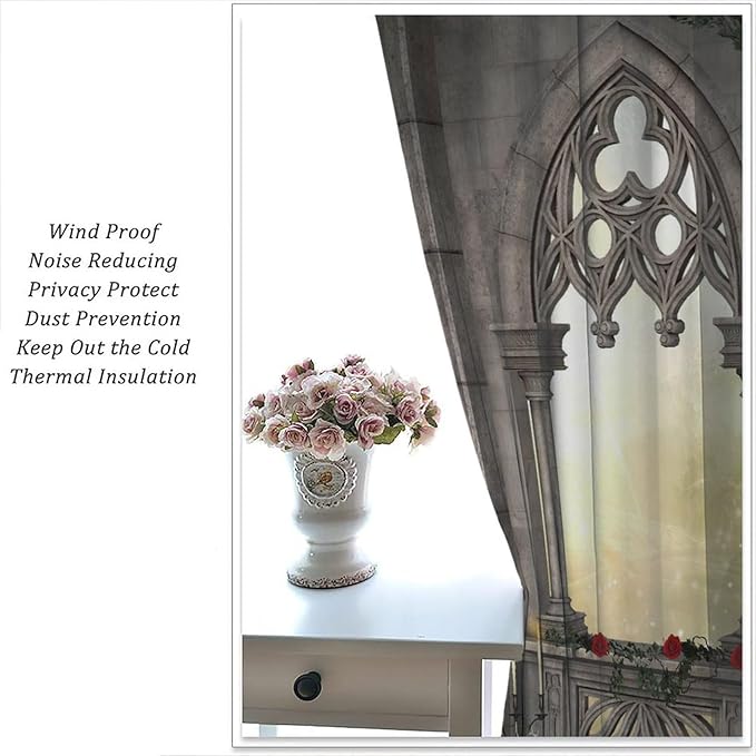 Gothic Mid Century Blackout Curtains, Vintage Castle Skull Candlesticks Red Rose Print Pattern Window Drapes, for Living Room Bedroom 26(W)*84(L) 2 Panels