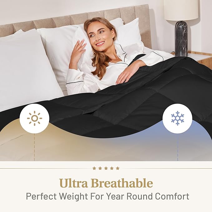The Ultimate Luxury Fluffy Down Alternative Comforter - Plush Premium Duvet Insert, Thick All Season Breathable Hotel Collection Puffy - Queen Black