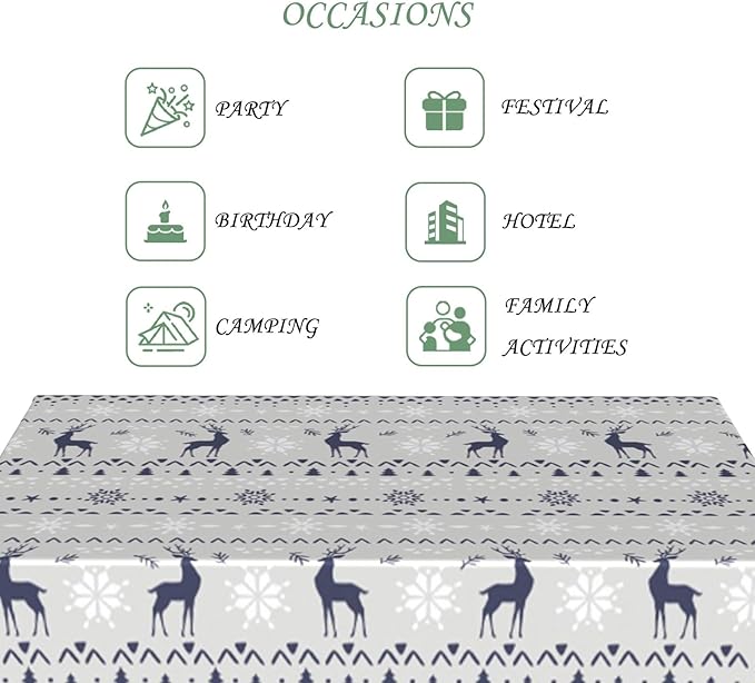 60x120 Inch Xmas Theme Rectangle Tablecloth Navy Gray Reindeer Snowflake Pine Geometric Stripe Table Cloth Washable Durable Table Cover for Kitchen Dining Banquet Ugly Christmas Sweater Party