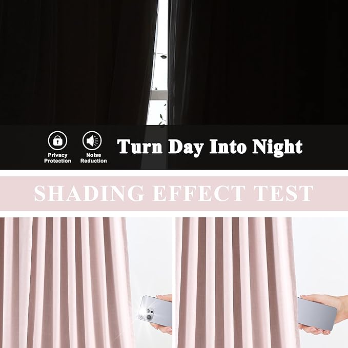 Vision Home Soft Pink Pinch Pleated Full Blackout Curtains Linen Blended Room Darkening Window Panels 108 inch for Living Room Bedroom Thermal Insulated Pinch Pleat Drapes with Hooks 60" Wx108 Lx1