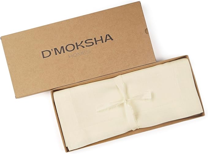 D'Moksha Homes Linen Cream Table Runner 120 Inches Long - 100% Pure Linen Dining Table Runner 14 x 120 Inch for Fall, Thanksgiving, Christmas, Holiday - Machine Washable