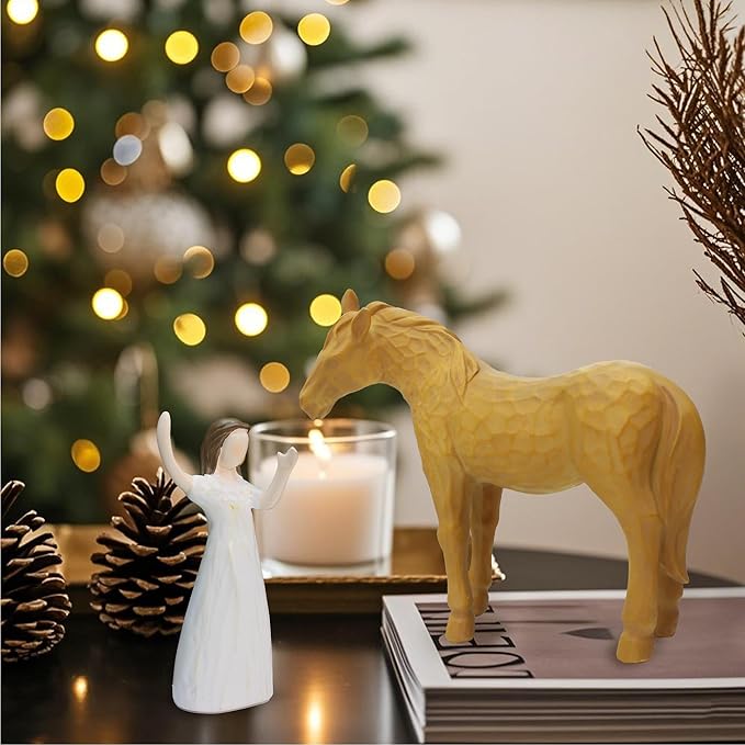Horse Gifts for Women - Hand-Painted Sculpted Resin Figurine Statue, Girl Embracing Horse Statue Decor Gifts for Girls, Memorial Keepsake for Cowgirls & Equestrians for Birthday
