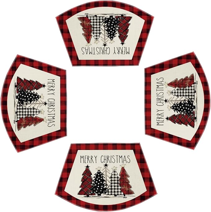 Artoid Mode Red Christmas Trees Wedge Shape Placemats for Round Table Set of 4, Winter Seasonal Kitchen Dining Table Decoration for Indoor Party Home