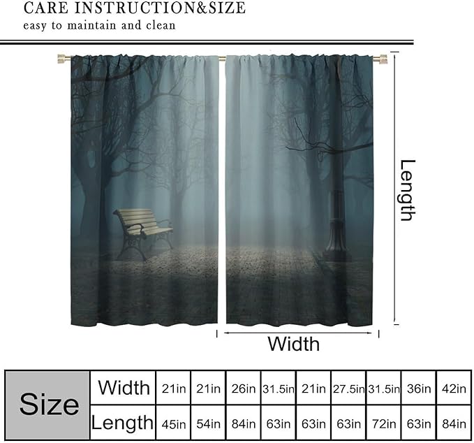 Gothic Forest Moon Blackout Curtains, Dark Mysterious Night Scary Forest Horror Window Drapes, for Living Room Bedroom 26(W)*84(L) 2 Panels