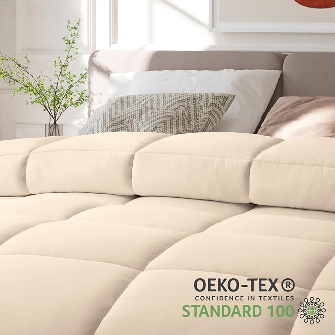 COHOME Quilted King Size Comforter - All-Season Down Alternative Duvet Insert - Luxury Hotel Soft Breathable Beige Comforter with Anti-Clump Tech & 8 Tabs- Reversible - Gift for Women & Men （90"x102"）