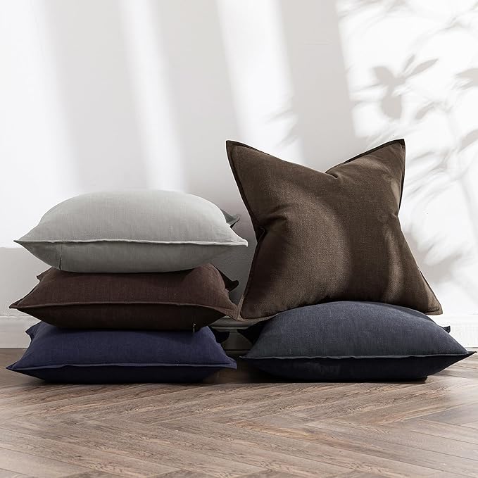 MIULEE Decorative Linen Euro Sham Pillow Covers 22x22 Inch Dark Brown Boho Farmhouse Neutral Winter Couch Throw Pillows for Bed Pack of 2 Accent Modern Pillowcase Sofa Livingroom Home Decor