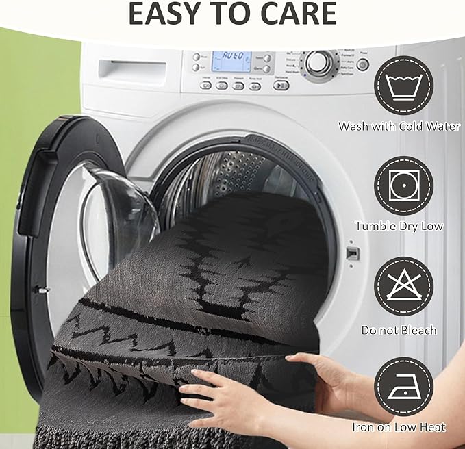 VClife Couch Cover Sofa Cover Washable Sofa Protector, Non Slip Couch Covers for 2 Cushion Couch Sofa Modern Tribal Pattern Sofa Slipcover Dog Furniture Protector, Soft Chenille, Dark Gray, 71"X118"