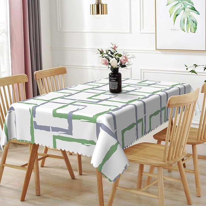 70x120inches Mid Century Rectangle Table Cloth Green and Grey Geometric Modern Tablecloth Oilproof Spillproof Washable Fabric Table Cover for Kitchen Dining Room Indoor Outdoor Party Decor