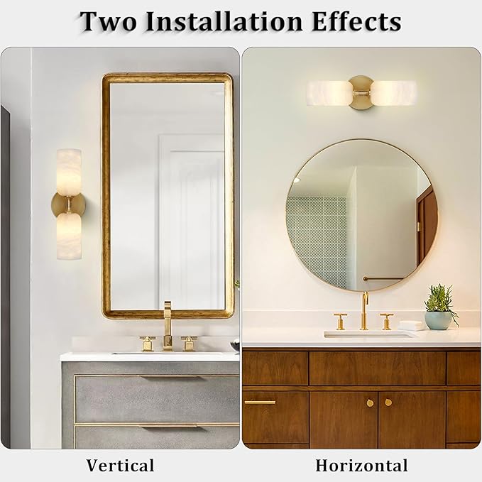 Alabaster Wall Sconce 14in Modern Spanish Natural Marble Bathroom Vanity Sconces, Antique Brass Sconces Wall Lighting, Gold Wall Light Fixtures Decor, For Bedroom Living Room Staircases Hallway