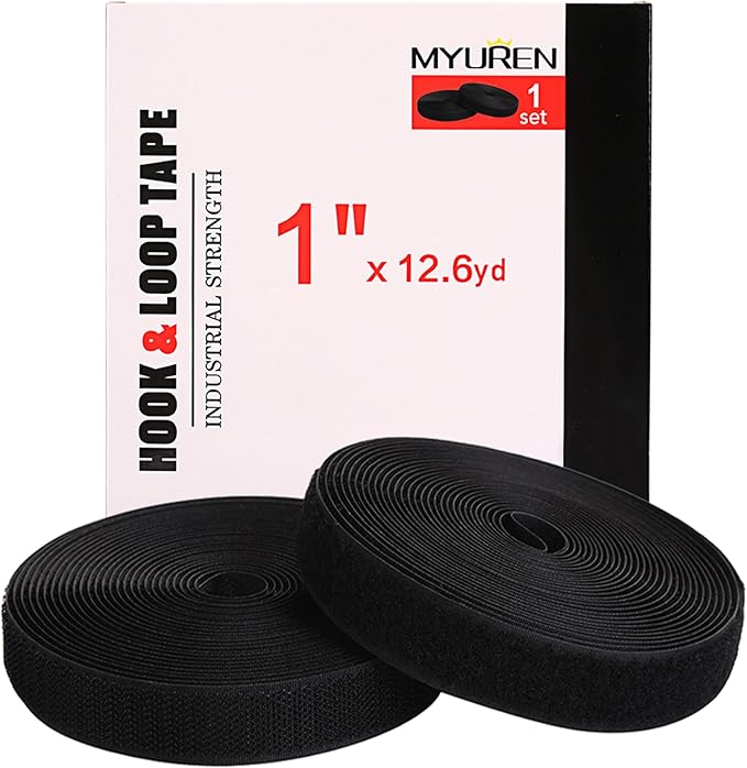 Sew on Hook and Loop Tape 1 Inch Non-Adhesive Back Nylon Strips Fabric Fastener Non-Adhesive Interlocking Tape Black,12.6 Yard