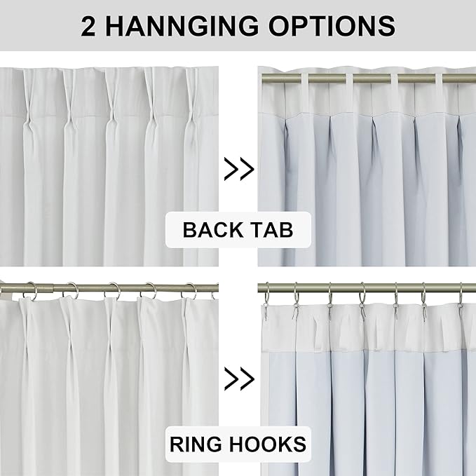 Vision Home White Pinch Pleated Full Blackout Curtains Thermal Insulated Window Curtains 84 inch for Living Room Bedroom Room Darkening Pinch Pleat Drapes with Hooks Back Tab 2 Panel 40" Wx84 L