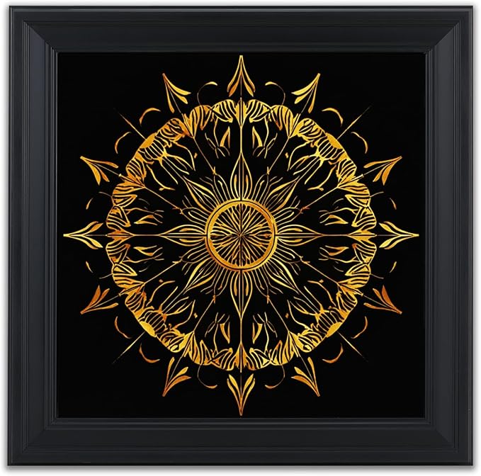Brivoria Mandala Wall Art Home Decor, Large Radiant Golden Mandala with Layered Frame Design, Modern Spiritual Statement Wall Decor for Living Room Office Entryway or Meditation Space, 20x20