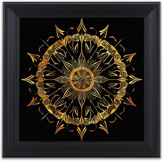 Brivoria Mandala Wall Art Home Decor, Large Radiant Golden Mandala with Layered Frame Design, Modern Spiritual Statement Wall Decor for Living Room Office Entryway or Meditation Space, 20x20