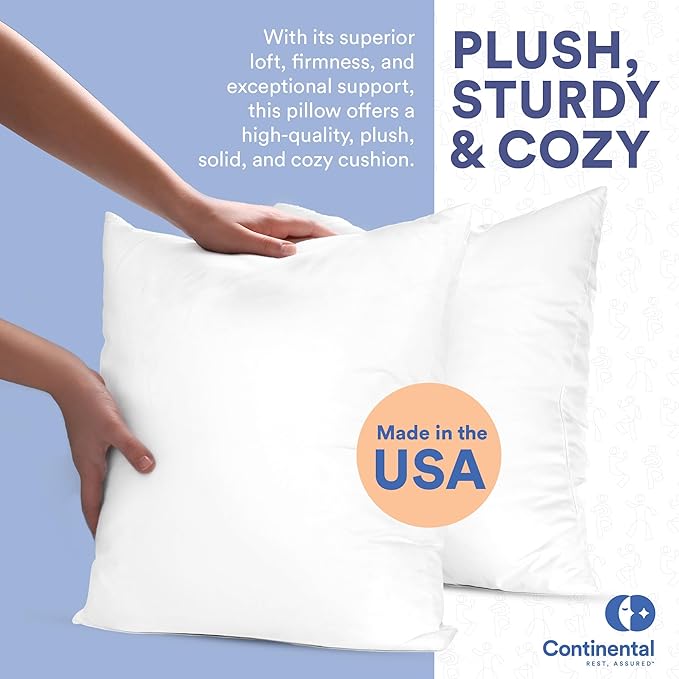 Continental Bedding | 10/90 Down and Feather Throw Pillow Insert | 100% Cotton 250TC Shell | Medium Loft Decorative Cushion | 20x20 | 1 Pack