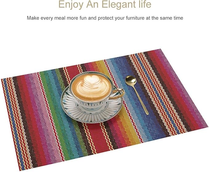 Mexican Placemat Set of 4, 12x18 Inch Colorful Mexico Fiesta Talavera Cinco de Mayo Dia De Los Muertos Day Native Art Coffee Vintage Table Mats for Outdoor Kitchen Dining Table Decoration