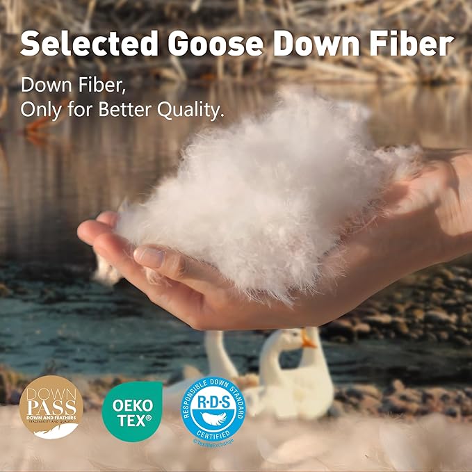 Fluffy Goose Feather Down Fiber Comforter Oversized King, Luxury Hotel Quilted Duvet Insert, All Season Comfortable Bedding Duvet with Cotton Blend Shell 120x98Inch