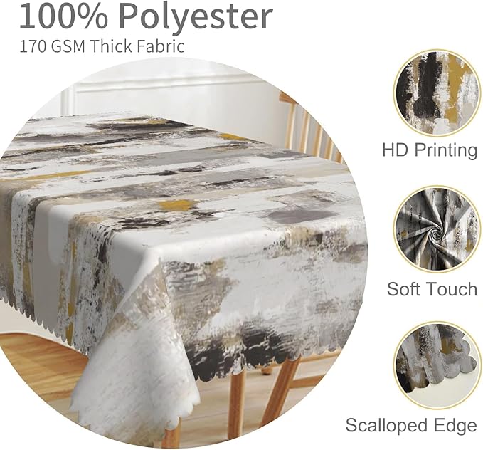 54x120inches Grey White Abstract Art Tablecloth Grunge Style Oil Painting Modern Tablecloth Oil Proof Waterproof Fabric Table Cover for Kitchen Dining Room Living Room Patio Home Decorations