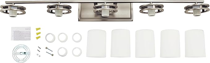 Kichler Hendrik 43" Vanity Light in Brushed Nickel, 5-Light Modern Bathroom Vanity with Satin Etched Cased Opal Glass, (43" W x 7.75" H), 5085NI