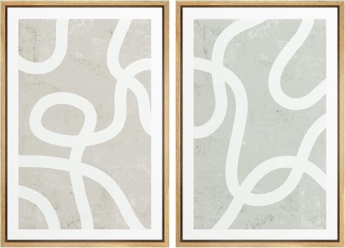 SIGNWIN Framed Canvas Print Wall Art Set Pastel White Swirl Pattern Collage Abstract Shapes Illustrations Modern Art Minimal Boho Relax/Calm for Living Room, Bedroom, Office - 16"x24"x2 Natural