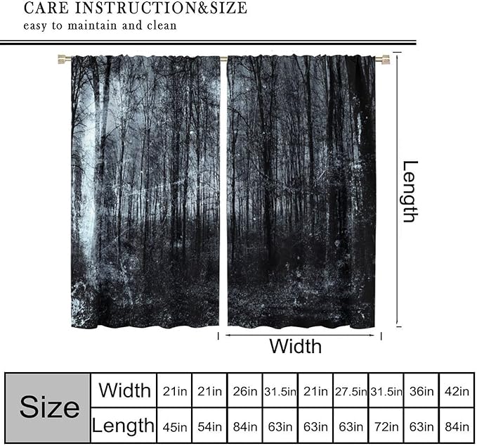 Gothic Forest Blackout Curtains, Vintage Spooky Forest Rustic Abstract Tree Window Drapes, for Living Room Bedroom 42(W)*84(L) 2 Panels