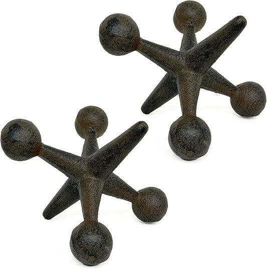 Vintage Cast Iron Jack Sculpture Set of 2 - Industrial Retro Office Decor Statues - Masculine Shelf Accents - Rustic Table Art Sculptures & Eccentric Home Figurines