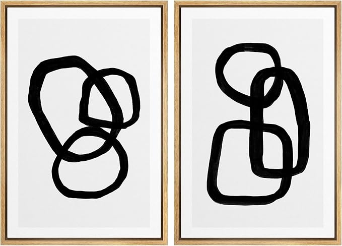 SIGNWIN Framed Canvas Print Wall Art Set Mid-Century Geometric Ring Collage Abstract Shapes Illustrations Modern Art Minimal Boho Relax/Calm for Living Room, Bedroom, Office - 24"x36"x2 Natural