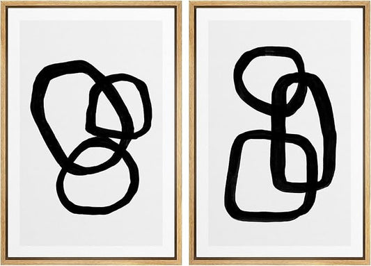 SIGNWIN Framed Canvas Print Wall Art Set Mid-Century Geometric Ring Collage Abstract Shapes Illustrations Modern Art Minimal Boho Relax/Calm for Living Room, Bedroom, Office - 24"x36"x2 Natural